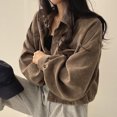 thumbnail image 4 of Blouse en Velours Côtelé Rétro Automne 2023 pour Femmes, Col Rabattu, Veste Courte, Poches, Chemises Décontractées, 4 of 6