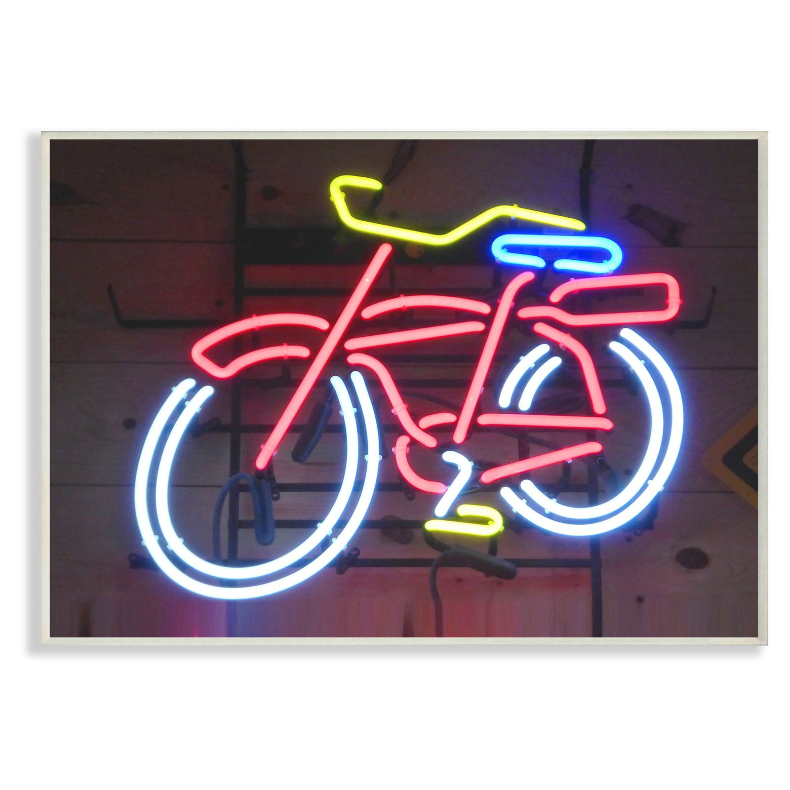 Bicycle Neon Lights Photography Wall Plaque Art