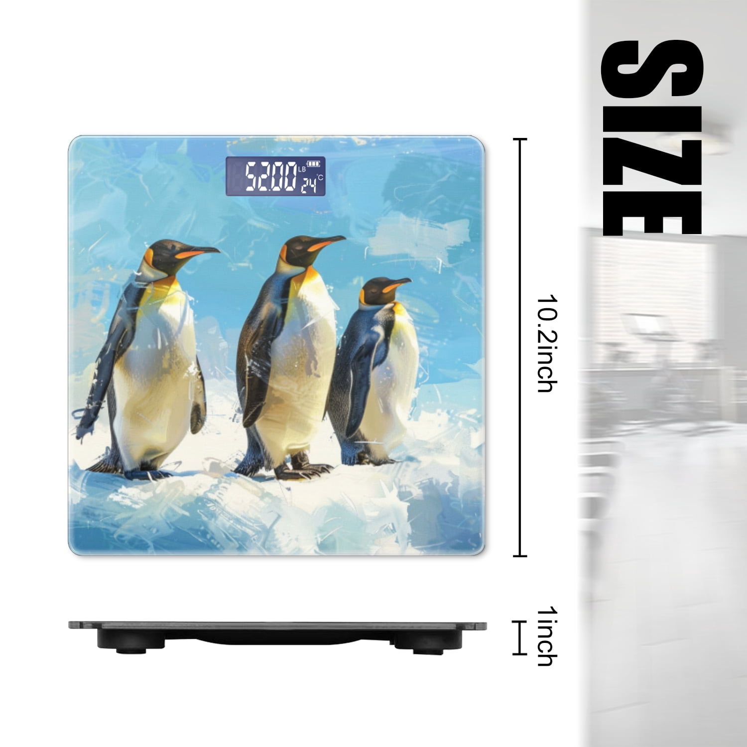 Bathroom Scale, Highly Accurate Digital Body Scale,Precisely Measures Weight up to 400 lbs-Penguins Standing On The Ice With Light Blue Background