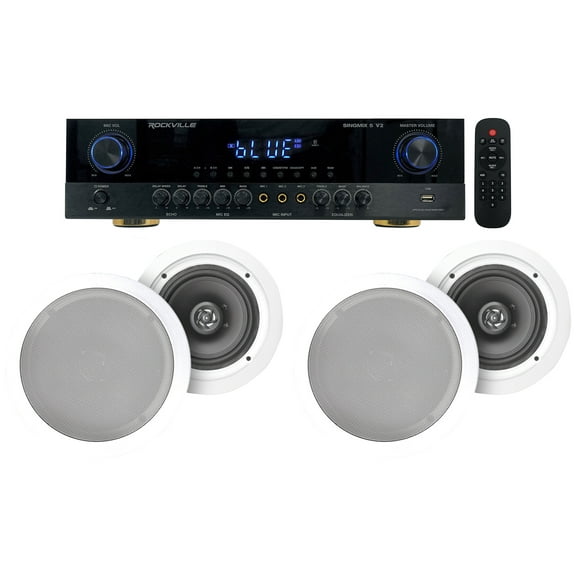 Rockville SINGMIX 5 Bluetooth Home Amplifier Receiver (4) 8" Ceiling Speakers