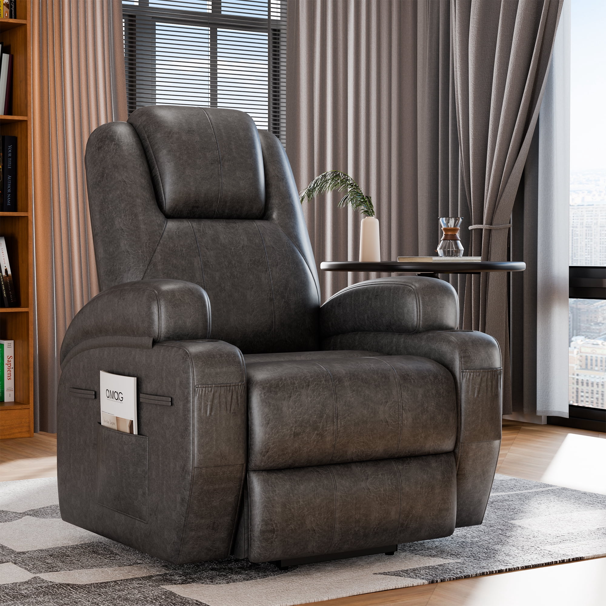 Homall Power Lift Recliner with Massage Function for Elderly,Ergonomic Recliner Chairfor Living Room,Heavy Duty Leathaire Single Sofa with 2 Cup Holder for Bedroom Home Theater,Black