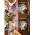 thumbnail image 2 of Pink Christmas Burlap-Cotton Table Runner 72 Inches Long,Snowflake Watercolor Xmas Tree Farmhouse Table Runners,Outdoor Dining Tablecloths Decor for Baby Shower Party Wedding 16x72, 2 of 9