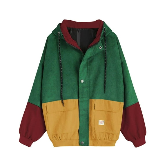 Fall Jackets for Women Trendy Hooded Solid Color Patchwork Color Blocking Pocket Waterproof Raincoat Drawstring Fall Coats for Women,Army Green,L