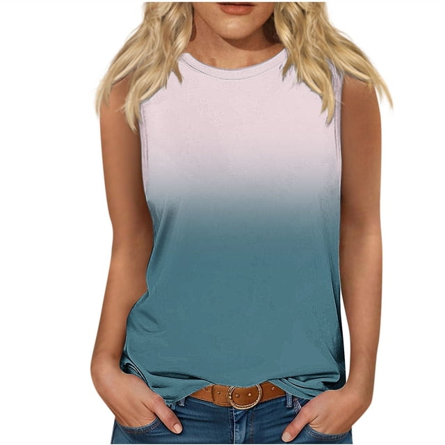 SwiftWear Débardeur Sans Manches Dégradé d'Été Tendance pour Femme à Col Rond, Camisole Basique Décontractée Blouse Habillée