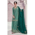 thumbnail image 4 of Pakistani Eid Special Sharara Suits Indian Designer sewn Salwar Kameez Dress ( Teal Green, XS - 36 ), 4 of 6