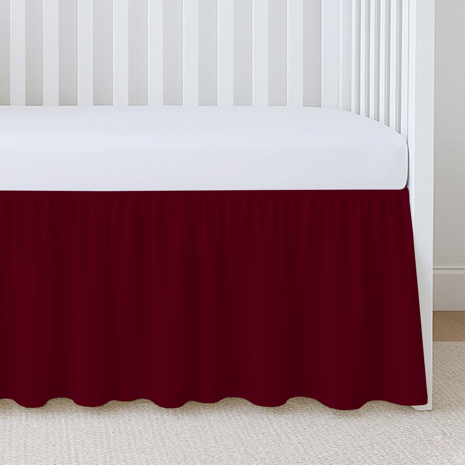 1 Piece 100% Egyptian Cotton 800 Thread Count Crib Ruffle Bed Skirts for Baby Girls (28” x 52” x 10") Inch Crib Ruffle Bed Skirts - Burgundy Solid
