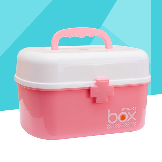 Medicine Storage Box Pill Storage Box Organizer First Aid Kit Box with Removable Tray & Handle Family Emergency Kit Storage Organizer - Size L (Pink)