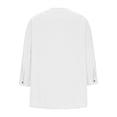 thumbnail image 4 of Womens Cotton-Linen Button Tunic Tops 3/4 Sleeve V-Neck Pleated Shirts Trendy Casual 2026 Blouses Summer Beach T-Shirts Clothes, 4 of 5