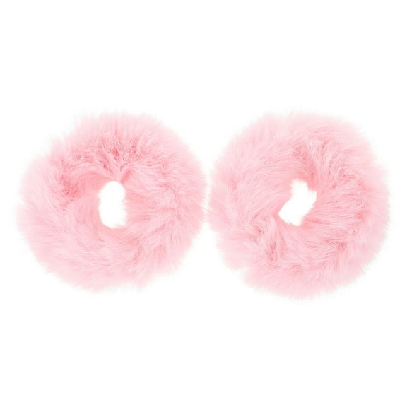 IBASETOY 2Pcs Fluffy Hair Rings Pink Elastic Hair Holders For Girls Daily Use