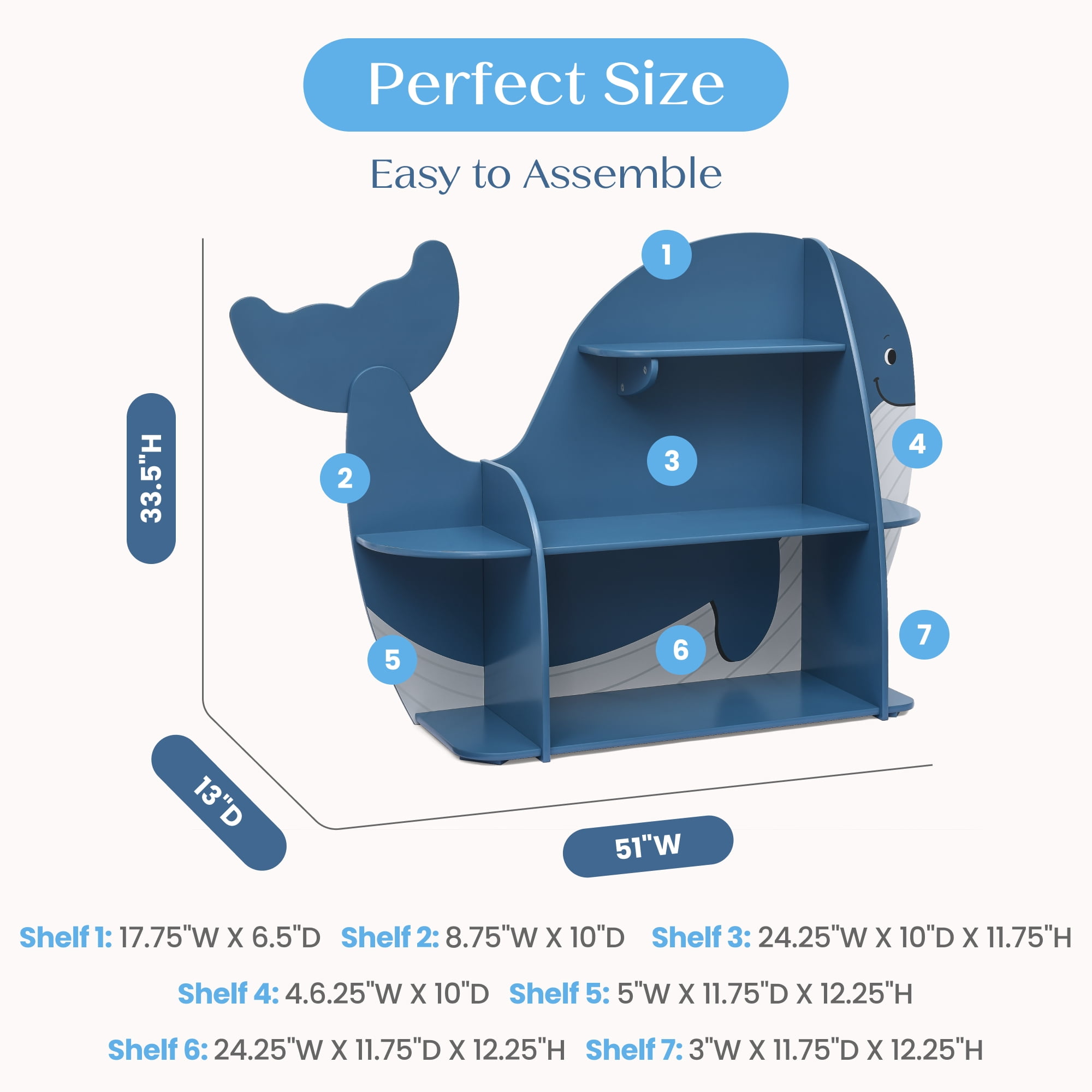 Delta Children Whale Bookcase - Greenguard Gold Certified, Blue