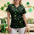 thumbnail image 5 of GEWSEY St. Patricks Day Scrub Tops for Women Irish Shamrock Holiday Shirts V Neck Short Sleeve Nursing Uniform with Pockets (Dark Green, XXL), 5 of 8