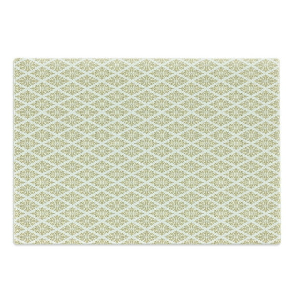 Oriental Cutting Board, Pattern in Yellow Golden Tone Cultural Traditional Feels, Decorative Tempered Glass Cutting and Serving Board, in 3 Sizes, by Ambesonne