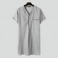 thumbnail image 4 of INCERUN Men's Short Sleeve Striped Pajamas Kaftan Dress Nightwear Sleepwear, 4 of 5