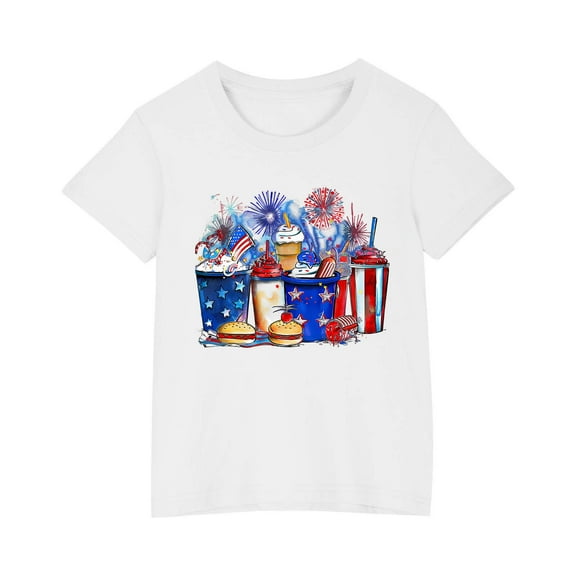 ZACPNCV July 4th Shirts for Boy Girl Crew Neck Short Sleeve Shirt Casual Graphic Patriotic Tunic Tops Summer T Shirts White 4-5 Years