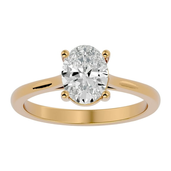SuperJeweler 1 Carat Oval Shape Moissanite Solitaire Engagement Ring in 14 Karat Yellow Gold