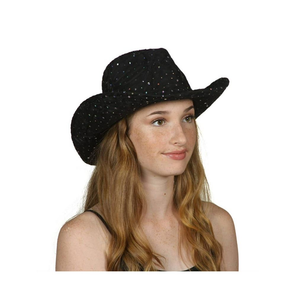 TopHeadwear TopHeadwear Glitter Sequin Trim Cowboy Hat Black