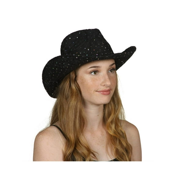 Top Headwear Glitter Sequin Trim Cowboy Hat, Black