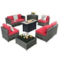 thumbnail image 2 of Gymax 9 PCS Patio Rattan Furniture Set Fire Pit Table Storage Black W/ Cover Red, 2 of 10