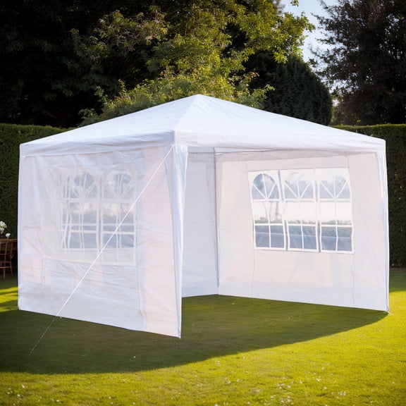 White 3x3m 3-Sided Tent with Spiral Tubes, Waterproof Party Gazebo