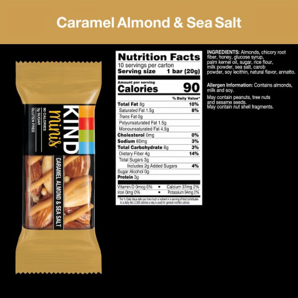 2X-KIND Minis Gluten Free Caramel Almond & Sea Salt Healthy Snack Bars - 0.7 oz - 10 ct