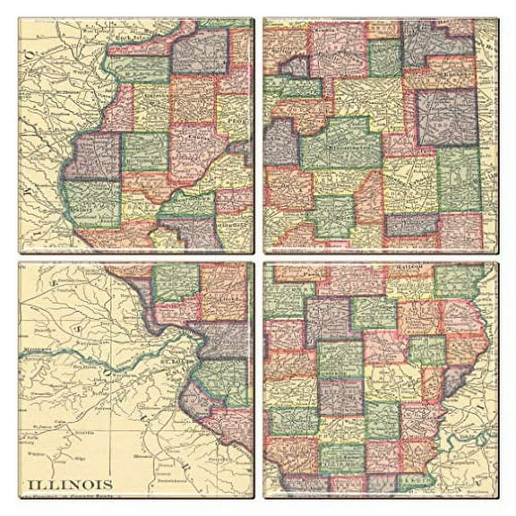 Illinois Coaster of Vintage Map (Set of 4)