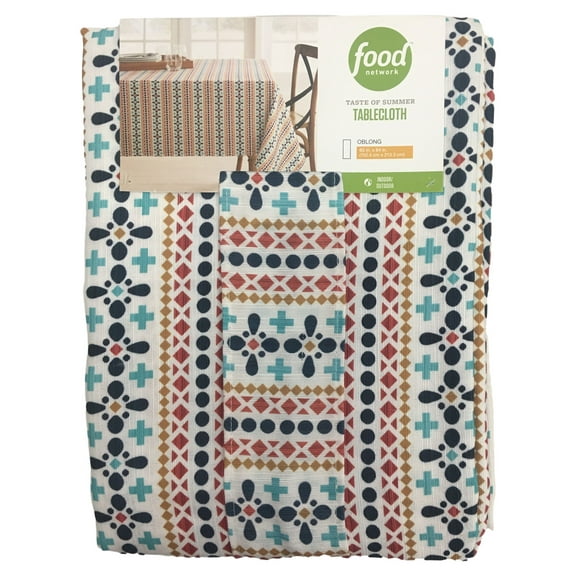 Food Network Summer Geo Tablecloth, Colorful Geometric Print Table Cloth 60x84 Ob