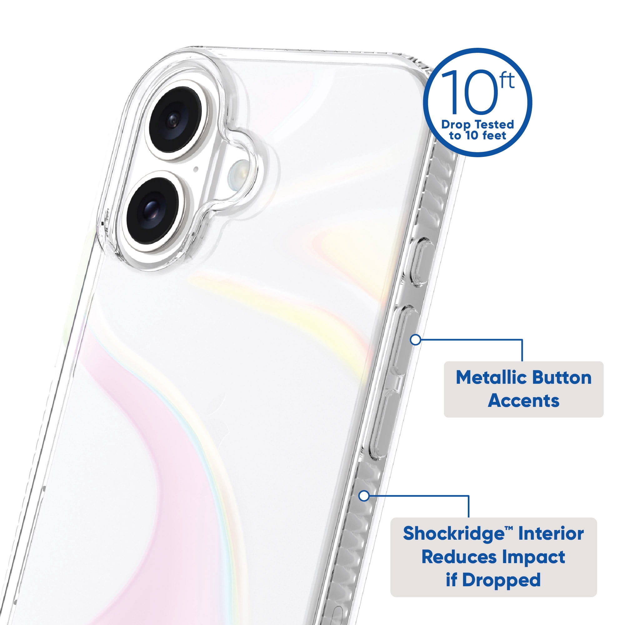 onn. Phone Case for iPhone 16 - Clear Iridescent