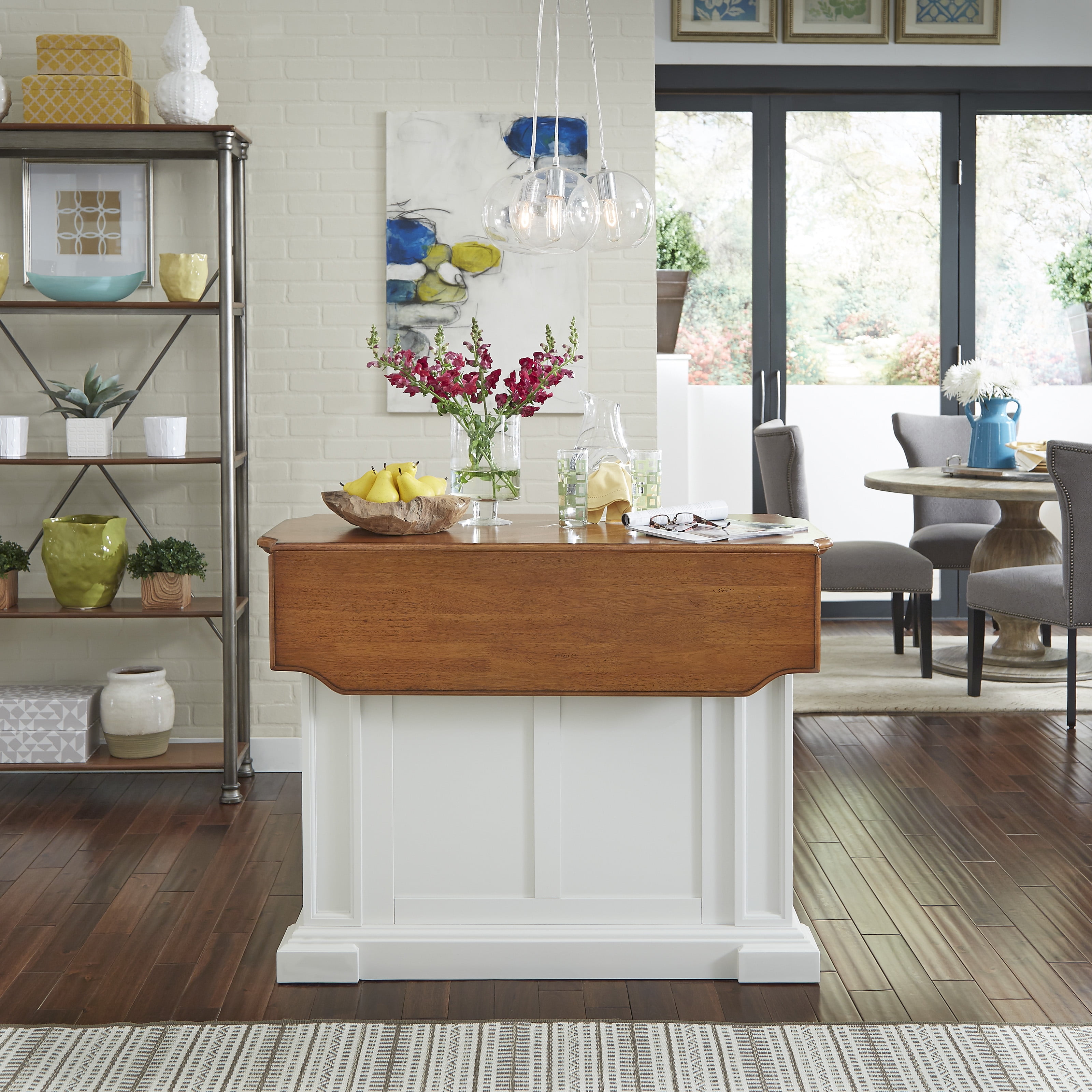 Kitchen Island White And Distressed Oak Finish Com