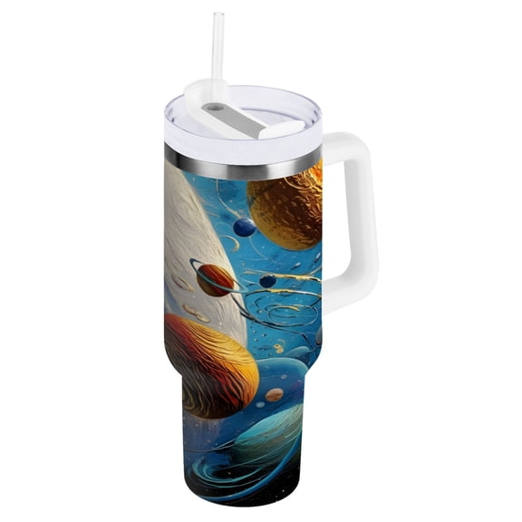 Ryvnso 40 oz Tumbler with Handle and Straw Insulated Stainless Steel Travel Mug with Lid Cartoon Planet Sky