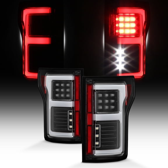 AKKON - For 2015-2017 Ford F150 Full LED Daytime Running Lamp Bar Tail Lights Black Housing Clear Lens Full Set