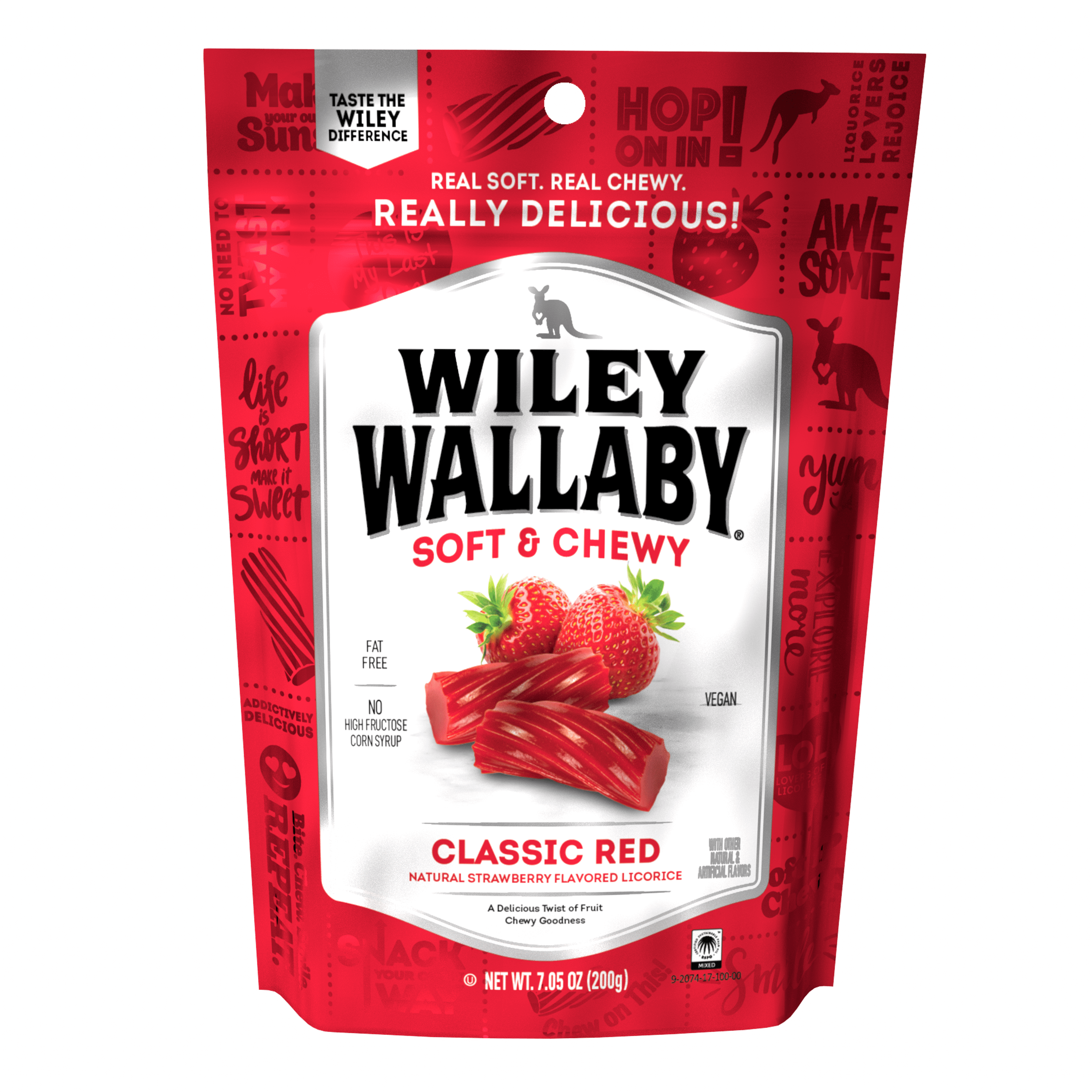 (6 pack) Wiley Wallaby Classic Red Licorice Candy, 7.05 oz. Resealable Bag