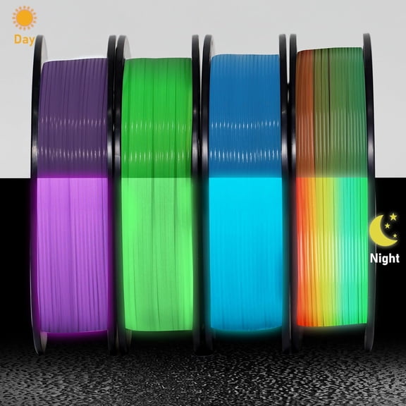 250g X 4 Pack, 3D Printer Filament Bundle, Glow in The Dark Filament Multicolor, Green, Blue, Purple and Rainbow, PLA Filament 1.75 mm, Halloween 3D printer filament