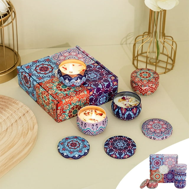 Set de Regalo de Velas Perfumadas, Paquete de 4 Velas de Soja de Aromaterapia, Regalos Relajantes para Mujeres, para Rellenar Calcetines Navideños, Alivio Del Estrés y Ayuda para El Insomnio, Tamaño