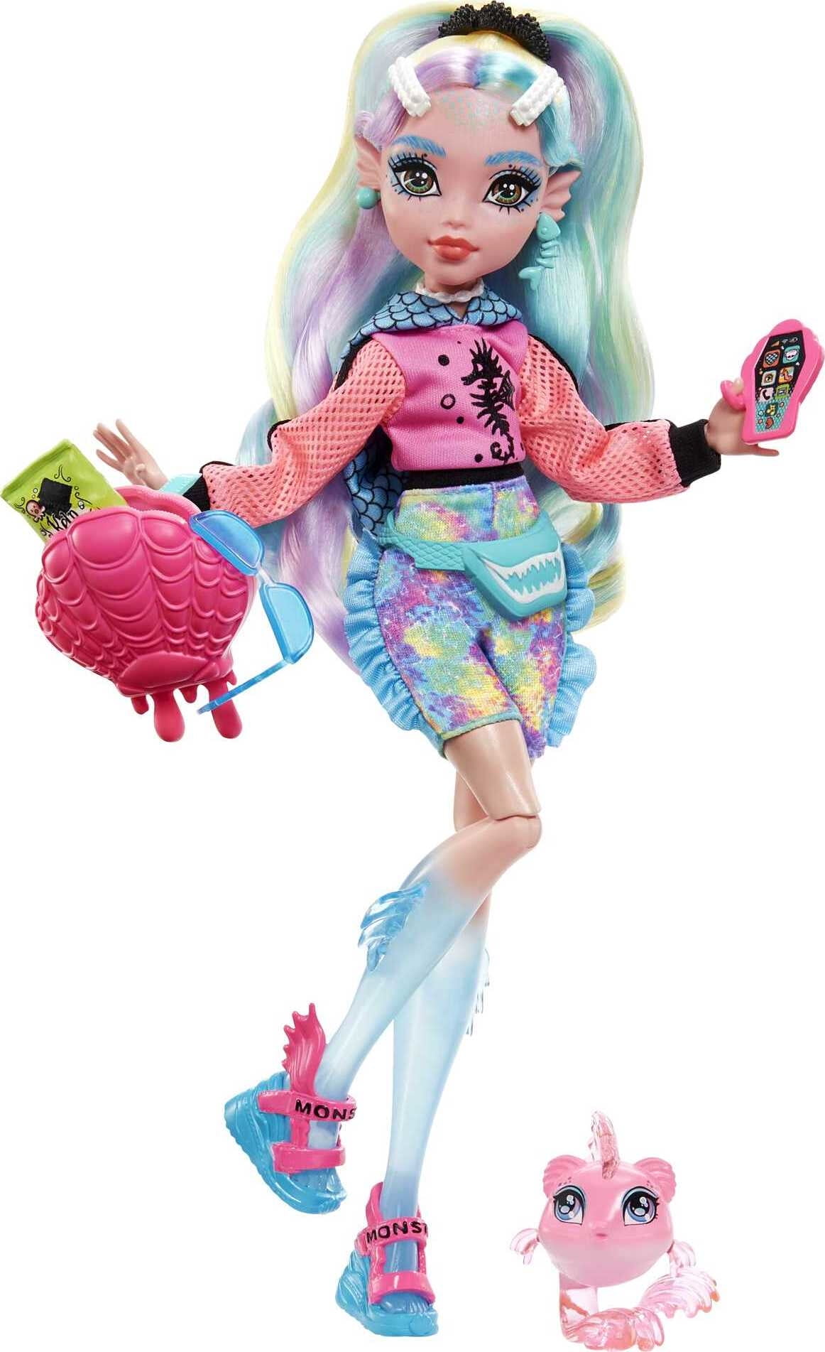 Monster High Lagoona Blue Fashion Doll with Colorful Streaked Hair, Accessories & Pet Piranha