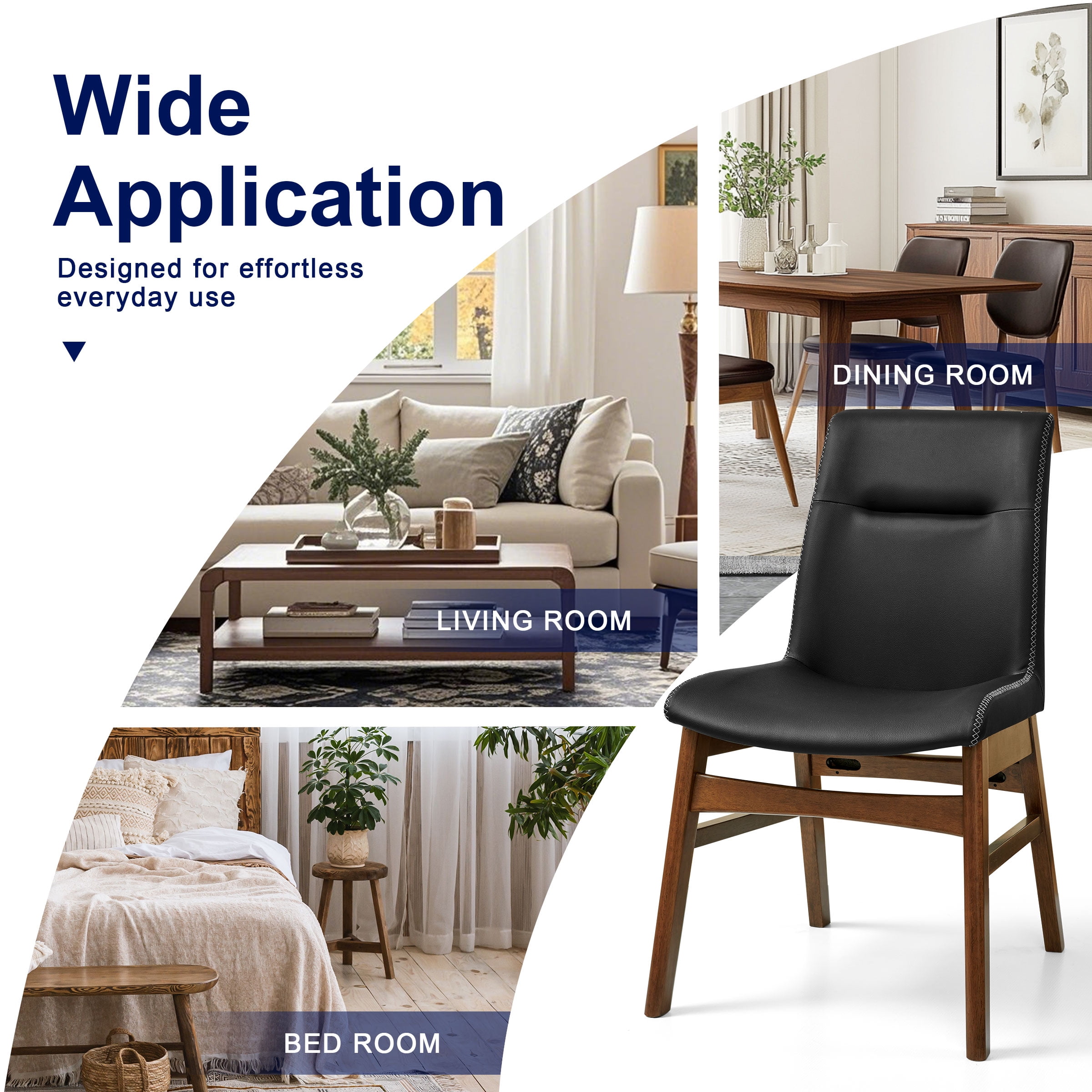 DyFun Leather Dining Chairs Set of 2 with Solid Wood Legs and Elegant Stitching for Kitchen and Dining Room, Black