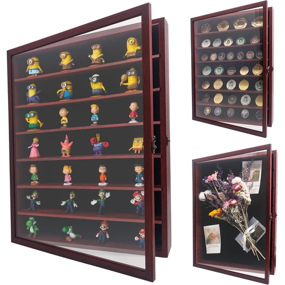 Shadow Box Frame Display Case 16x20 with Removable Shelves, Deep Memory Box Trinket Knick Knack Shelf Cabinet for Collector, Keepsake Coins Military Medals Wedding Flowers Cherry