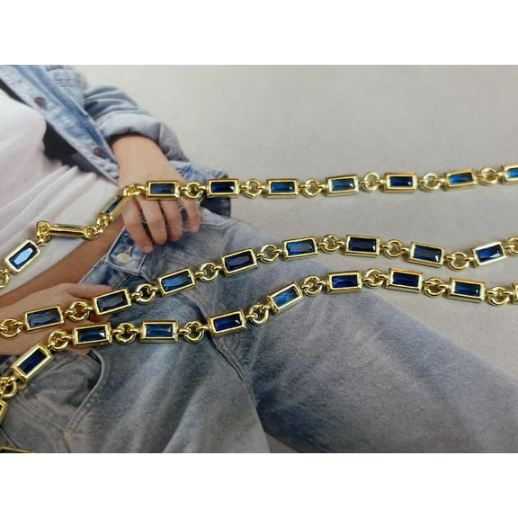 Sapphire tennis necklace,925K sterling silver tennis necklace,gold plated CZ sapphire tennis necklace,sapphire CZ chain,sapphire choker chain,handmade