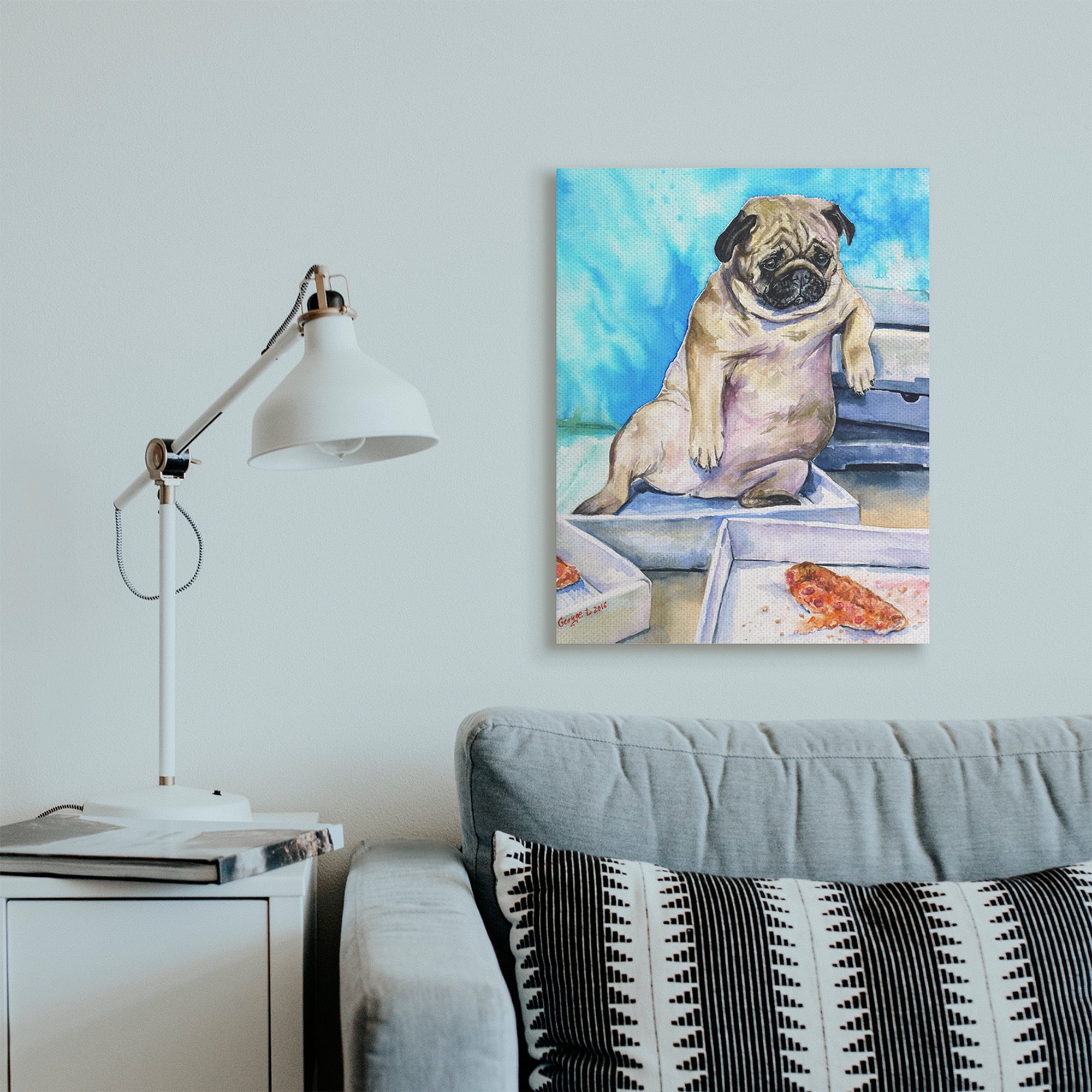 Stupell Industries Chubby Pug Dog with Pizza Boxes Pet Portrait Canvas Wall Art, 24 x 30, Design by George Dyachenko
