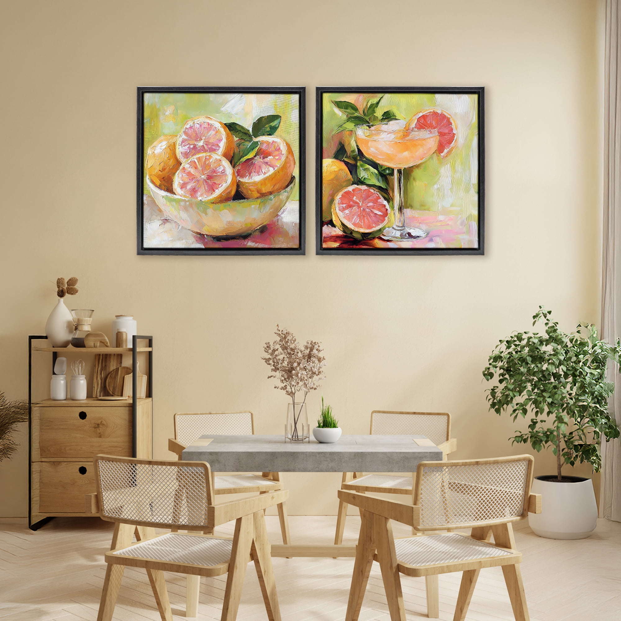 Stupell Industries Grapefruit Bowl & Cocktail 2 Piece Black Framed Floater Canvas Set, design by Riley B