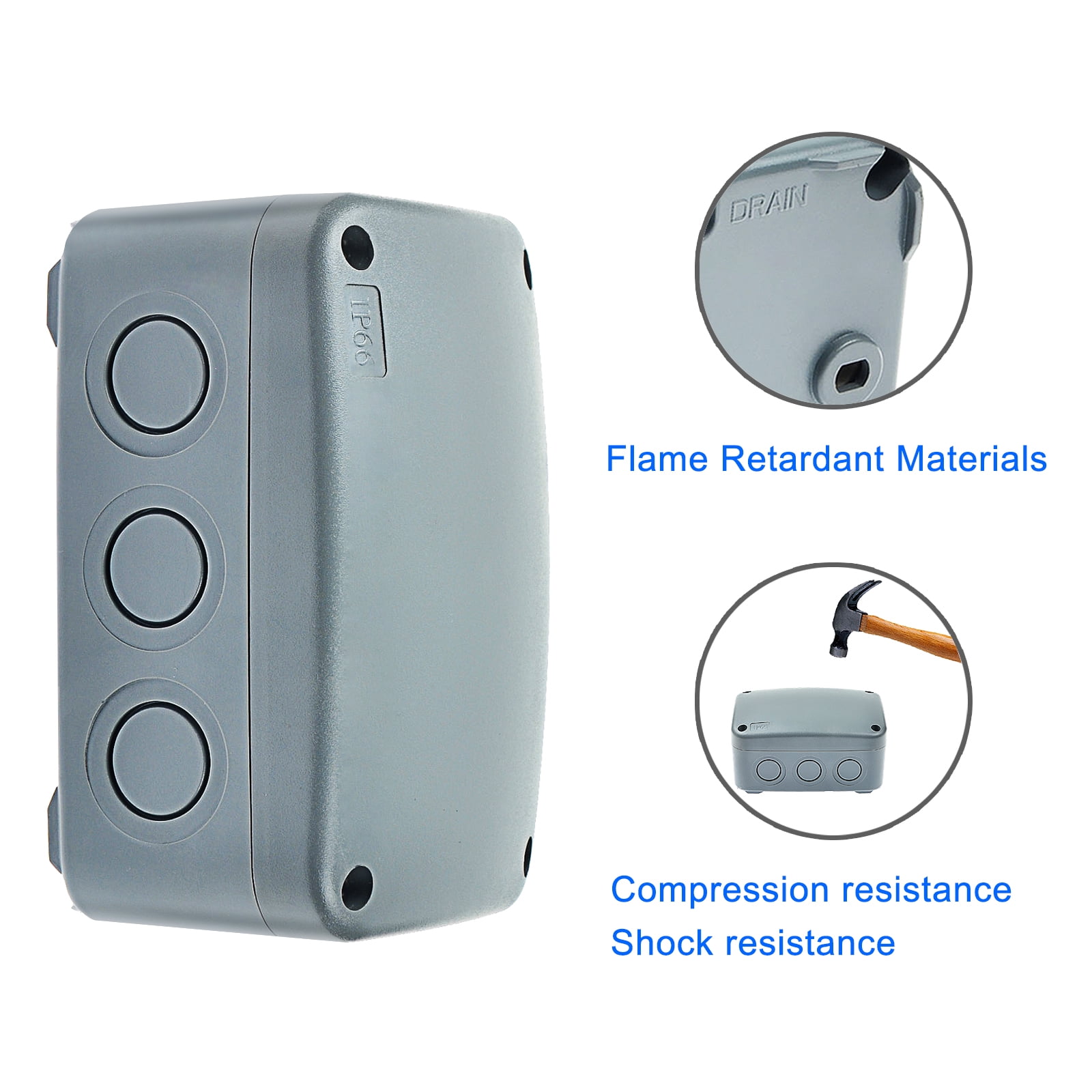 GREENCYCLE 4PK Outdoor Junction Box ABS Plastic Dustproof IP66 Waterproof Universal Electrical Boxes Project Enclosure Grey 4 7/8" 3 1/4" 2 1/4" inch (125x86x62mm) fit 20mm Cable Gland for Outdoor Use
