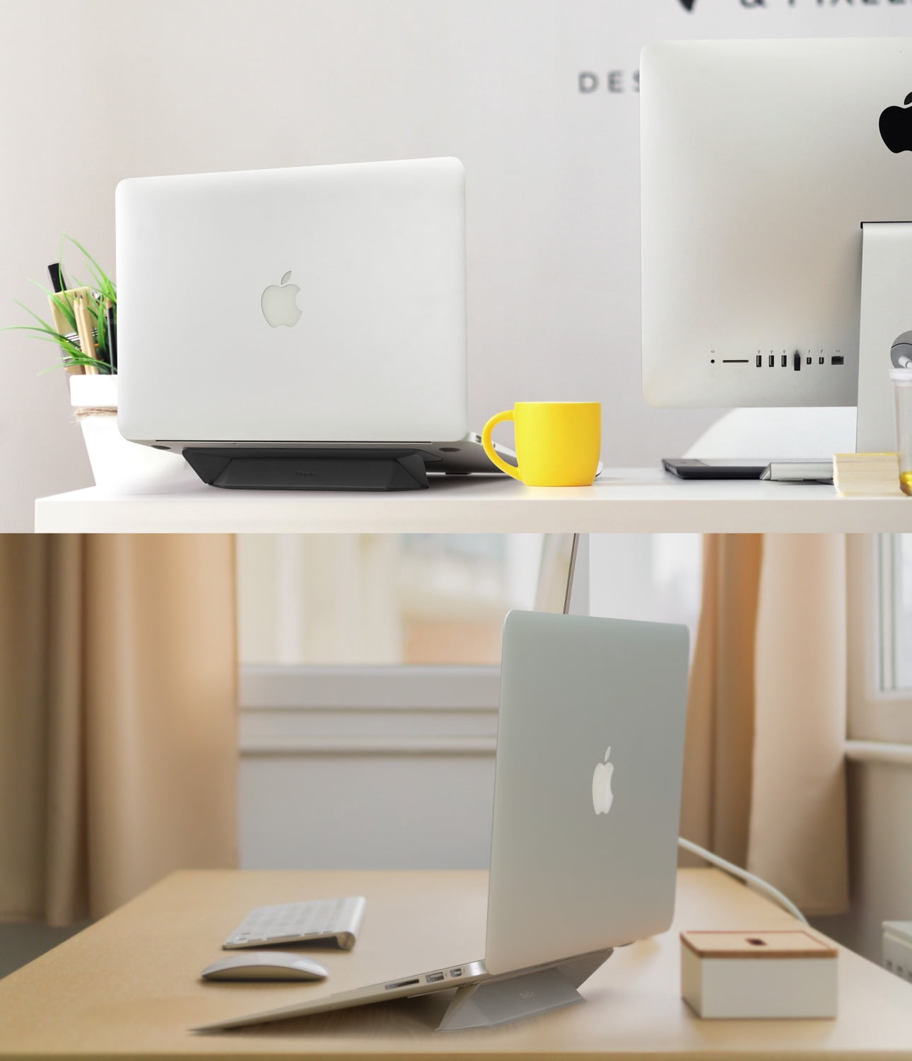 Ringke Laptop Stand [BLACK] Anti-Slide Smart Folding Portable Slim and Weightless Adhesive Stand for Laptop, iPad, Tablet, and More