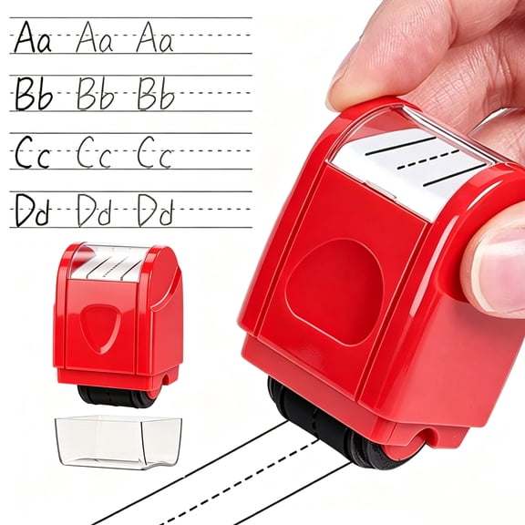 Dashed Handwriting Lines Practice Roller Stamp, Self-Inking Line Rolling Stamp for Teachers, Classroom Must Haves for Preschool Kindergarten, Handwriting Practice Tool with 0.63" Triple-Line Design