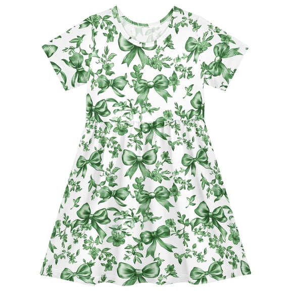 joogoo Vintage Bows Green Girls' Short Sleeve Dress Kids Dresses 5-6T
