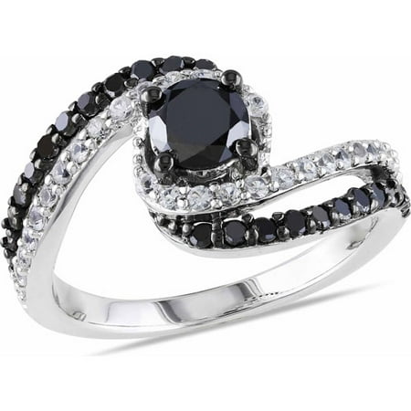 3/4 Carat T.W. Black Diamond and 1/3 Carat T.G.W. Created White Sapphire Sterling Silver Bypass Ring