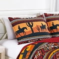 thumbnail image 3 of Chezmoi Collection Rodeo 3-Piece Southwestern Sunset Cowboys Quilt Set Full, Multicolor Red Orange Black White Printed Microfiber Lightweight Bedspread Set for All season, 3 of 9