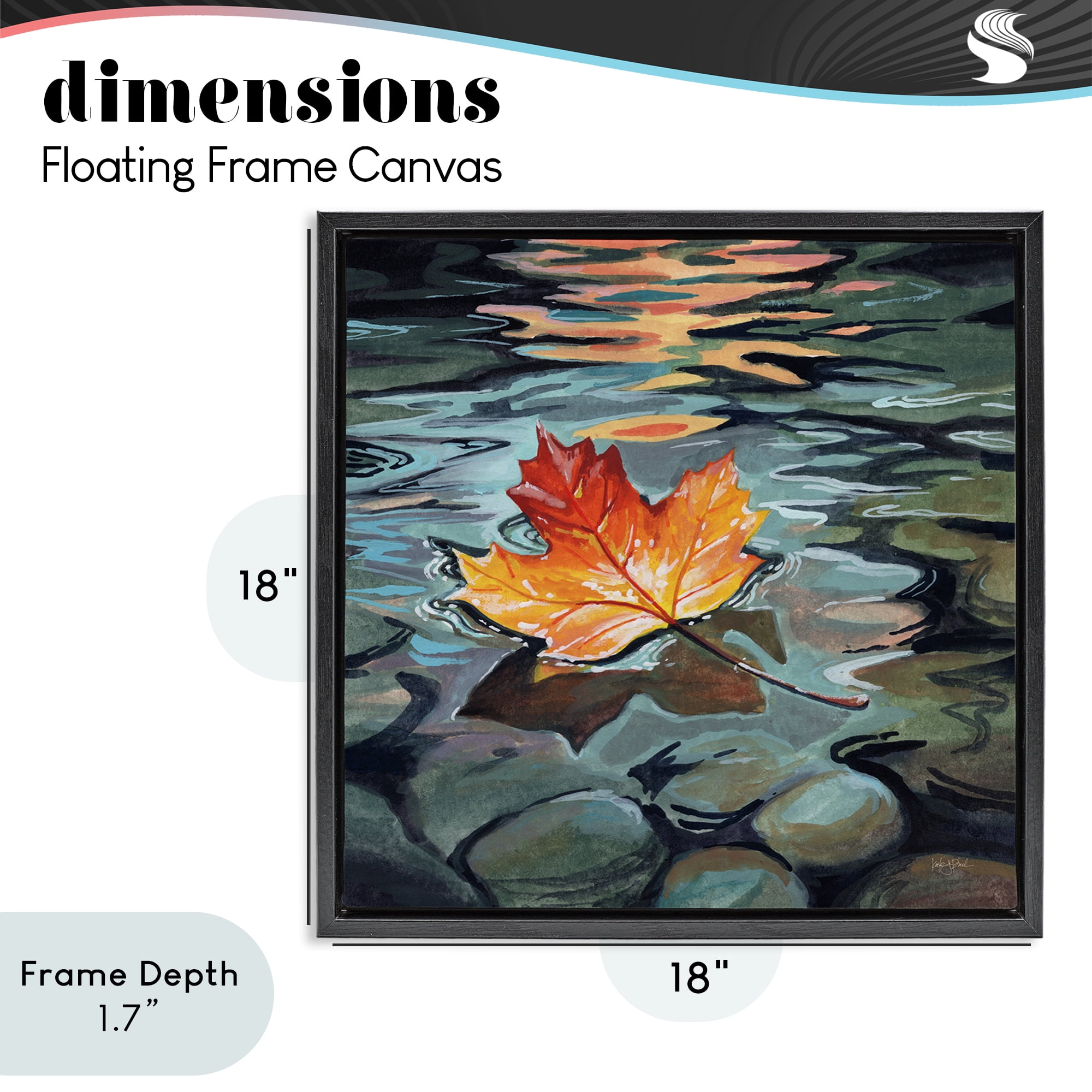 Stupell Industries Maple Leaf Floating in Stream Black Framed Floater Canvas Wall Art, design by Kate Jarvik Birch