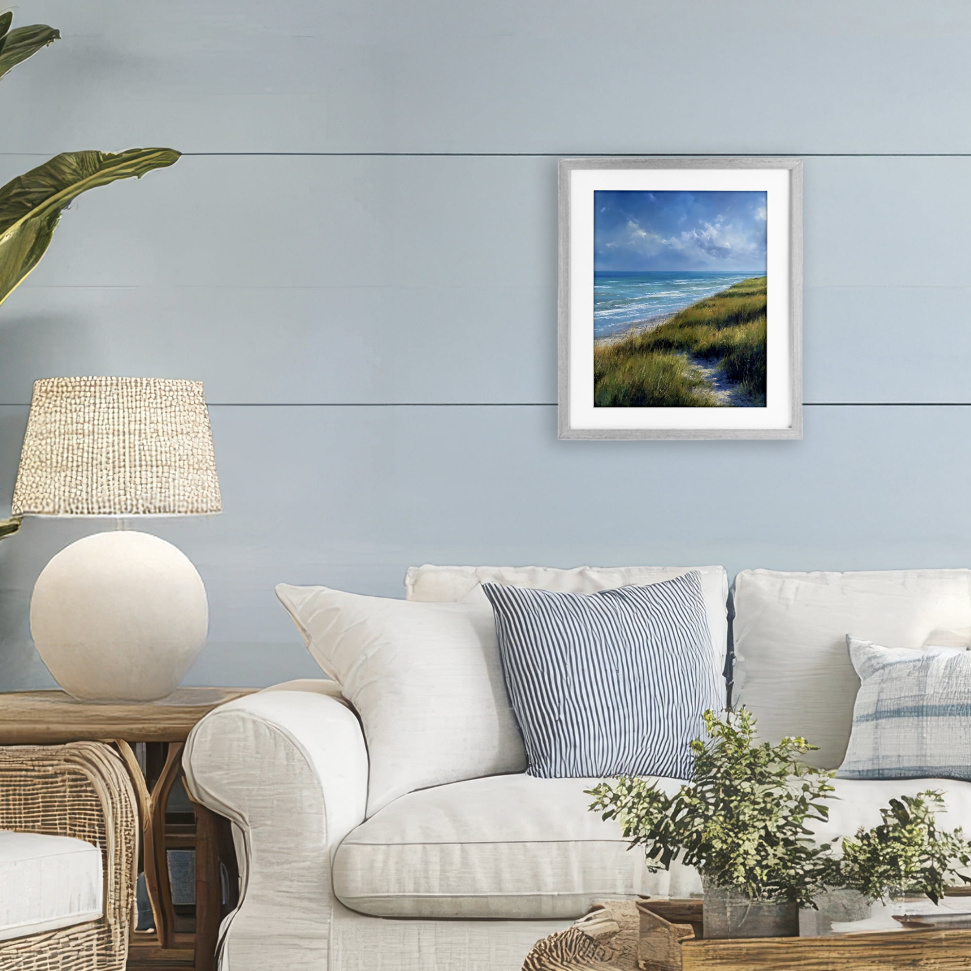Stupell Industries Coastal Grass & Rolling Waves Gray Framed Print Under Glass, design by Franklyn Gregory