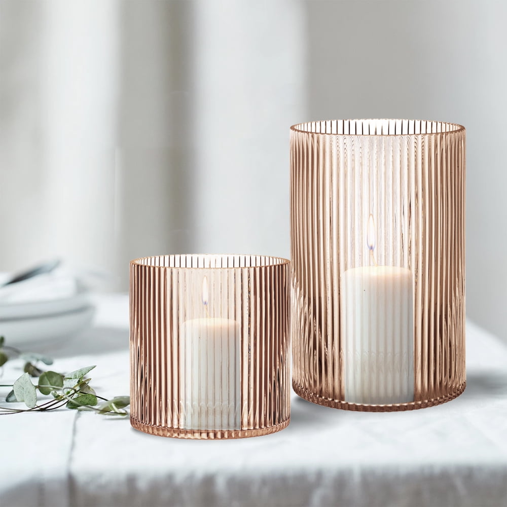 Better Homes & Gardens Amber Glass Ribbed Hurricane Candleholder, 5", Medium