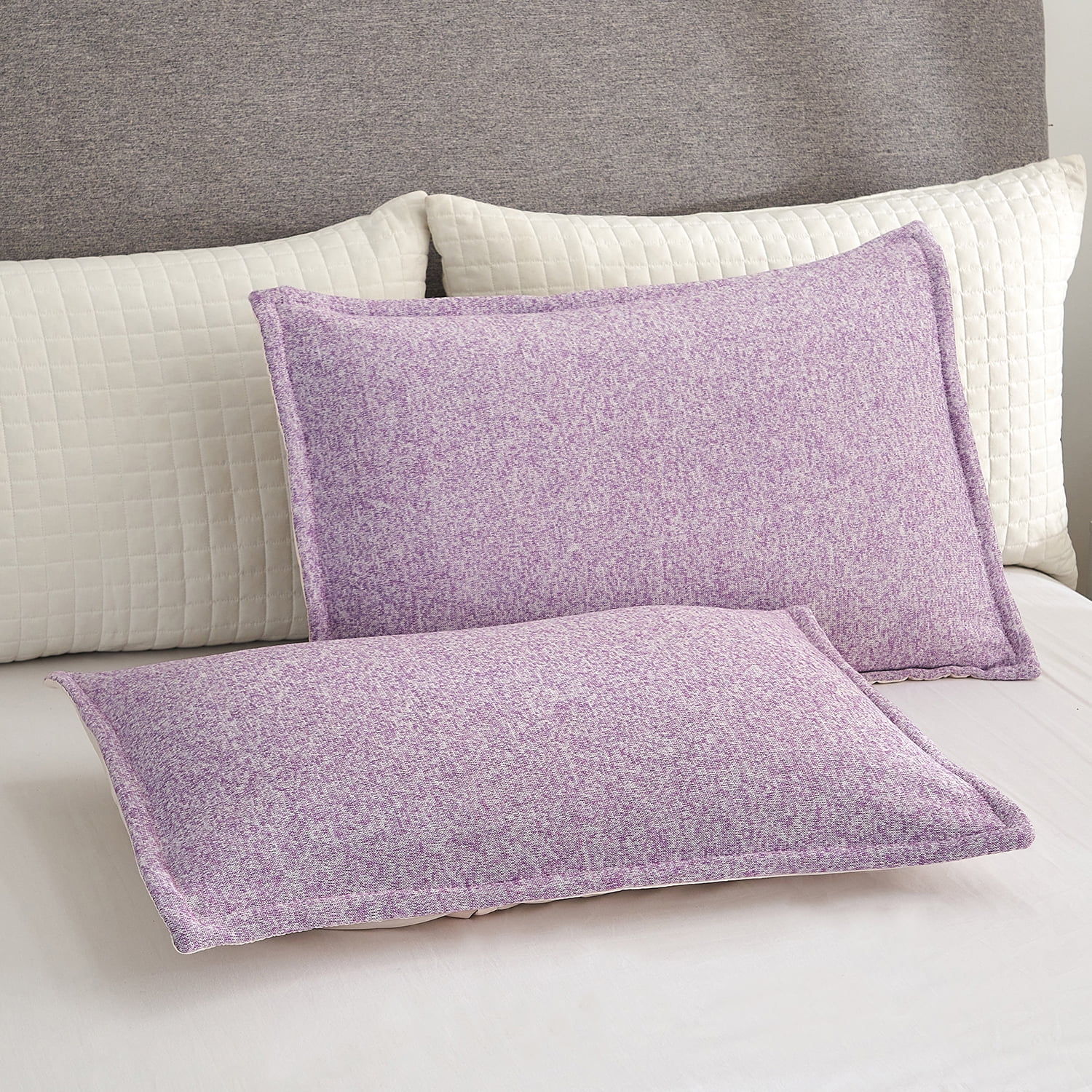 JML Knit Blanket Queen 3 Piece (90"x90") with 2 Shams - Soft Jersey Blanket, Purple/White