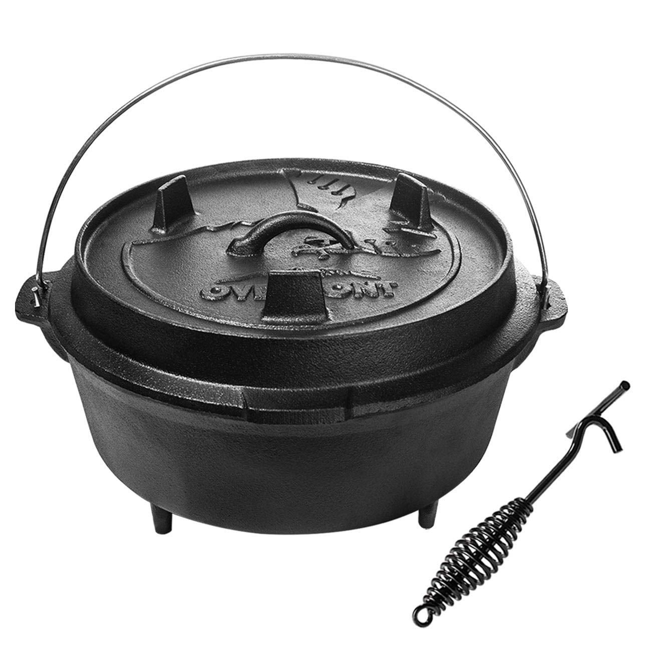 Overmont Camp Dutch Oven Pre Seasoned Cast Iron Lid Also a Skillet
